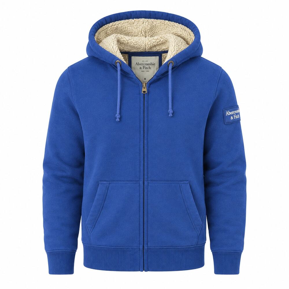 Abercrombie & Fitch Sherpa Lined Hoodie Mens M Blue Heavyweight Full Zip